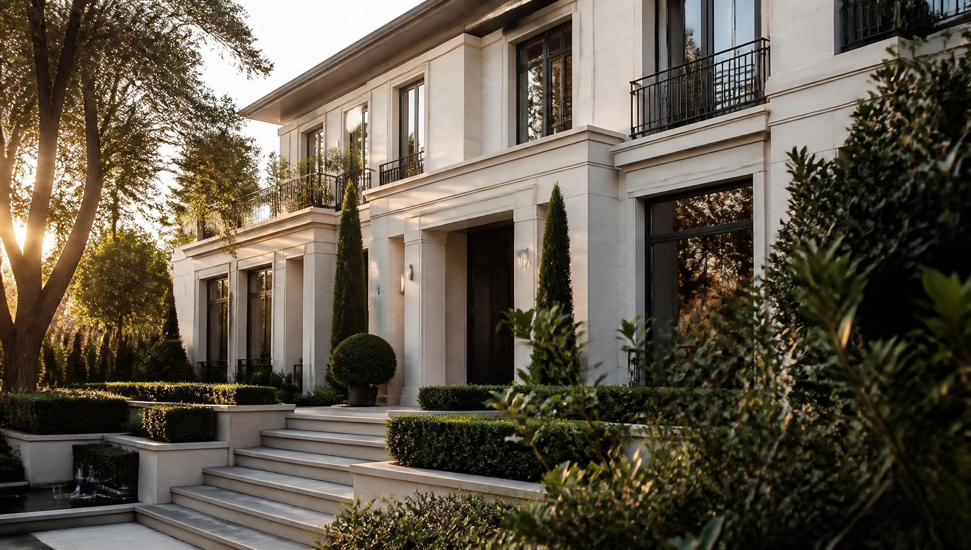 Elegant residential architecture at golden hour